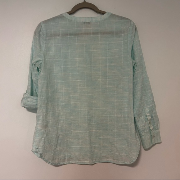 Talbots Aqua Blue White Squared Blouse Top Size MP - Picture 4 of 6